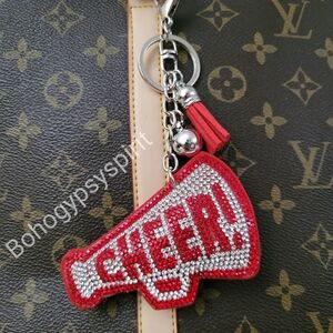 Bling Cheer Crystal Rhinestone Keychain Bag Charm With Red Tassel